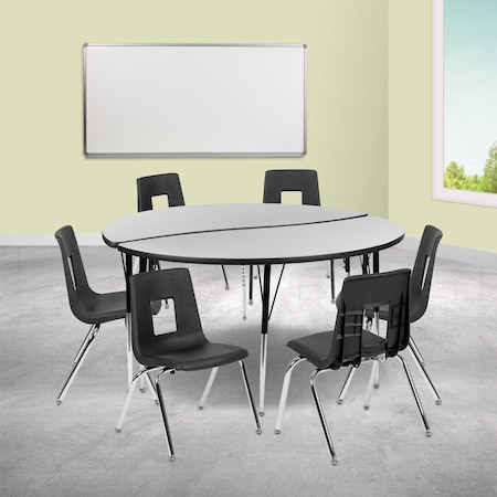 Flash Furniture 60" Circle Wave Grey Table Set-18" Stack Chairs XU-GRP-18CH-A60-HCIRC-GY-T-A-GG